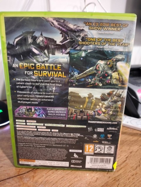 Transformers Fall Of Cybertron Xbox 360 pudełkowa